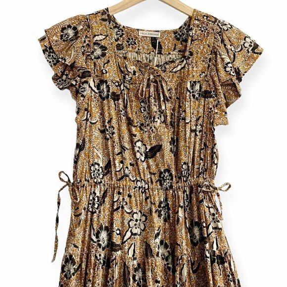 New with tag, ULLA JOHNSON Zuma Printed Tie-front Midi Dress In Amber Size 2 - Picture 4 of 16